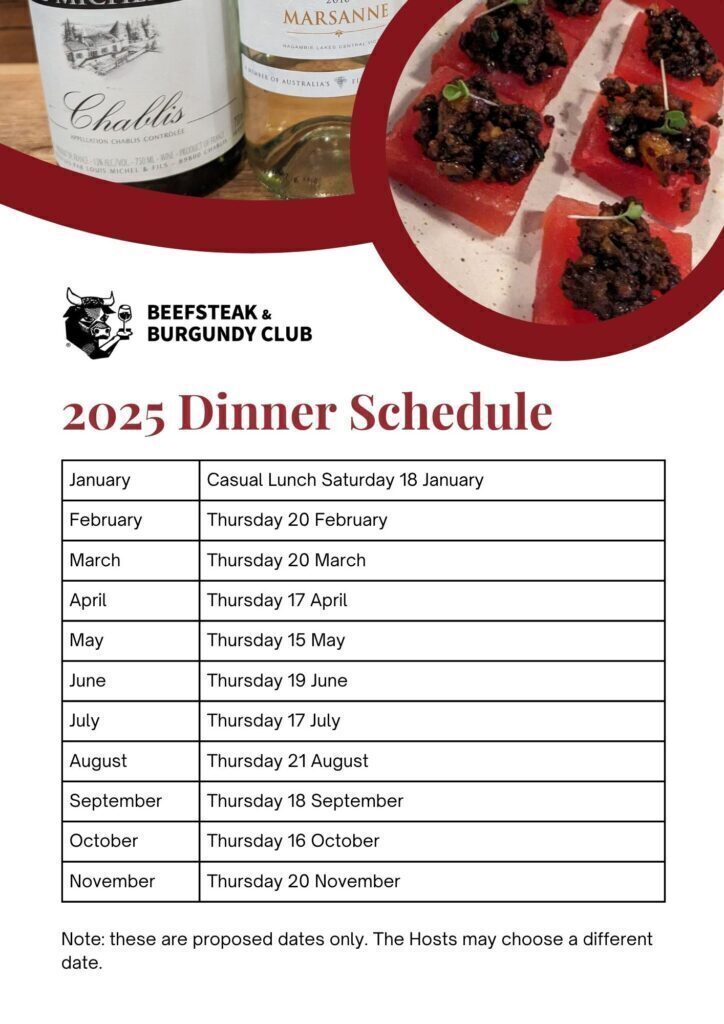 Rutherglen Beefsteak and Burguding Upcoming Dinner List 2025